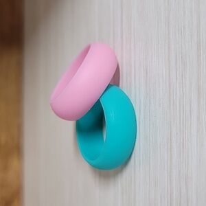 Pink and Teal Silicone Ring Set